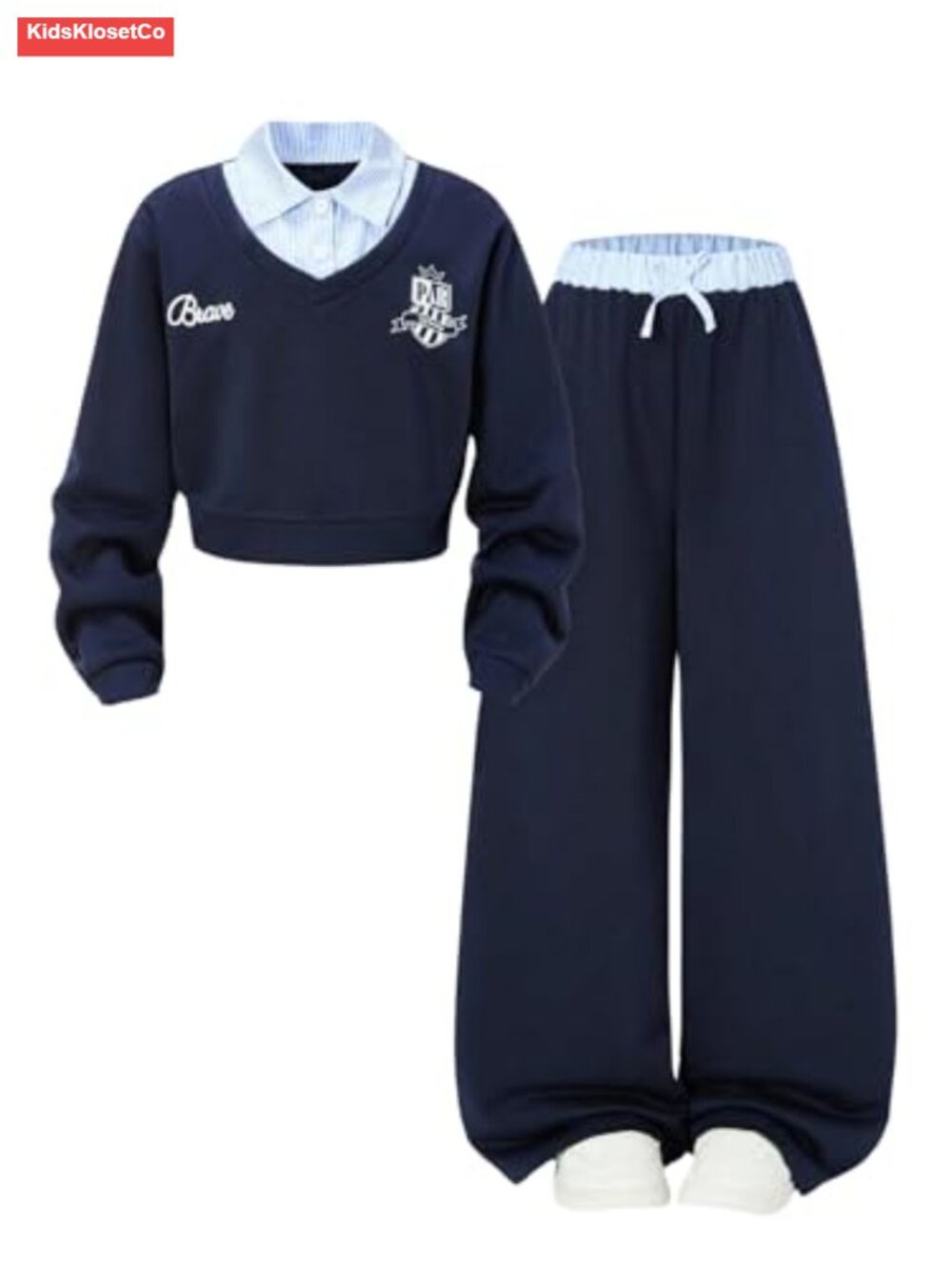 Girls 2 Piece Sweatsuit Set Collared Sweatshirt Wide Leg Pants Tween Outfit